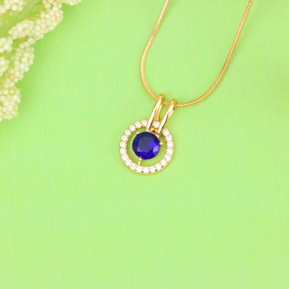 "Elegant Blue Center Stone Pendant with Sparkling Halo Frame Design, XPPT1708 - Picture 3 of 13